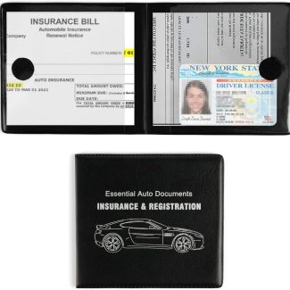 Car Registration and Insurance Card Holder, Vehicle Glove Box Car Organizer, Interior Car Accessories for Documents, Cards, License - 2 Pack