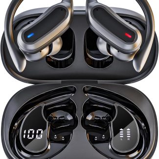Wireless Earbuds, Bluetooth 5.4 Headphones, True Wireless Stereo Earphones with IPX7 Waterproof, Noise Cancelling Mic, Fast Charging and Comfort Fit Ear Buds for Sports/Workouts - Black